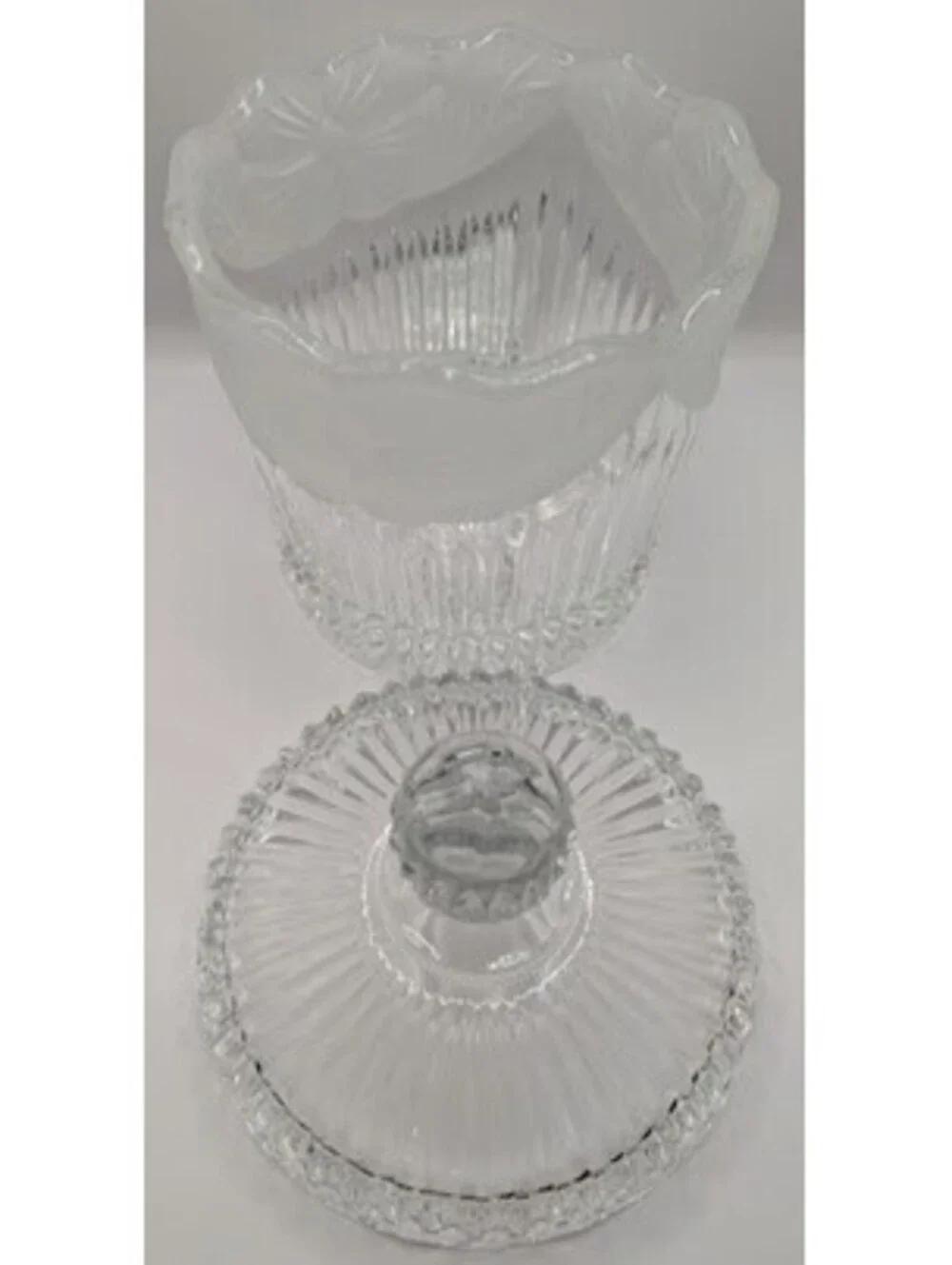 Vintage Lead Crystal Biscuit Cookie Jar With Lid Frosted Etched Floral